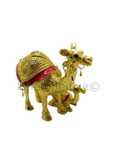 Swarovski Taşlı Anne Deve & Yavru Deve - Gizli Hazneli Masaüstü H