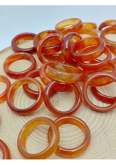 Akik Taşı Yüzük Bal Kahve Alacalı Faset Kesim 6mm Kalınlık 59910 Bakır