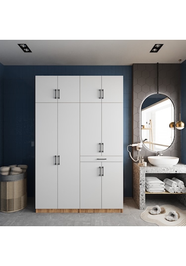 Megan Çamaşır Ve Kurutma Makinesi Dolabı Banyo Dolabı Çam Beyaz Çam - Beyaz
