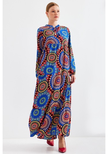 Bigdart 1627 Yaka Bağcıklı Tesettür Elbise - A.saks 001