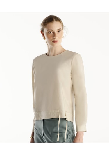 Yargıcı Önü Bağlama Detaylı Bluz KEMİK Kemik