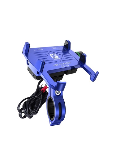 Kewig M6-s 12v Motosiklet Suya Dayanıklı Alüminyum Alaşımlı Cep Telefonu Braketi Qc3.0 Hızlı Şarj İle Mavi Mavi