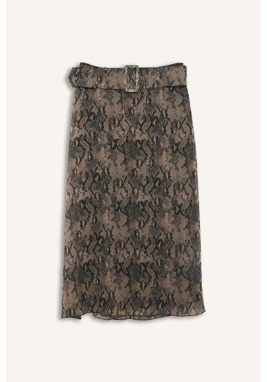 Defacto Regular Fit Desenli Astarlı Şifon Midi Etek G0194ax25aubk81 Siyah