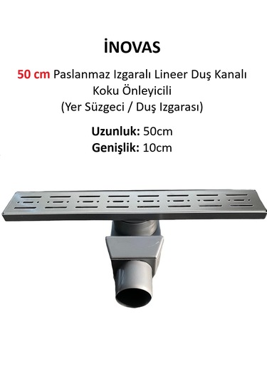 50 Cm Paslanmaz Izgaralı Lineer Duş Kanalı Koku Önleyicili