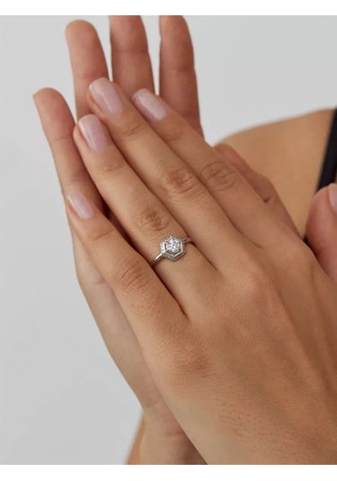 Pavlova Jewelry 925 Ayar Gümüş Moissanit Ve Zirkon Taşlı Yüzük 216359726 Beyaz