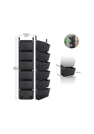 Suofeng Siyah Dikey Bahçe Çantası - 6 Cepli Asma Bitki Yetiştirme Torbası, İç/dış Mekan Kullanımı İçin İdeal