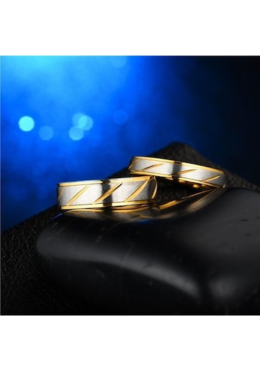 1 Adet Yeni Altın Renk Yüzük Paslanmaz Çelik Çift Yüzük Moda Toplu Çizgili Yüzük Takı Kadın Altın