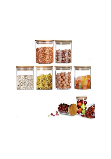 Morponi Bambu Kapaklı Vakumlu Borosilikat Cam Kavanoz 6 Adet 100 Ml Şeffaf