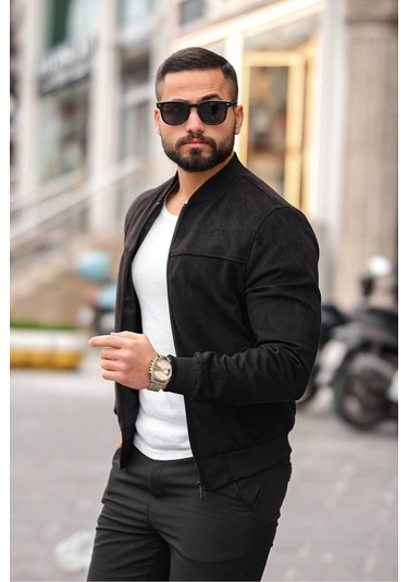Unisex Süet Kolej Ceket - Günlük Ve Spor Kombinlerin Vazgeçilmezi Siyah Süet