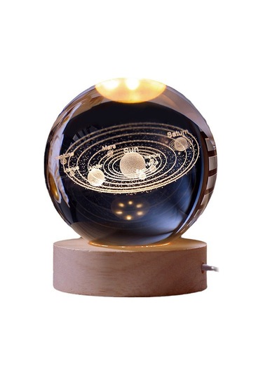 Reedark Güneş Sistemi Kristal Top Işıklı Süs 8cm - 7 Renkli Değişimli Isı Işığı Ahşap Tabanlı Odalar İçin Dekoratif Hediye Çok Renkli
