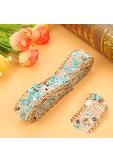 Padalink 1m Uzunlukta 2cm Geniş Mavi+altın Pırlanta+zincirli Arka Yapışkanlı烫钻, El Yapımı Giyim/ayakkabı Dekorasyon Malzemesi Mavi