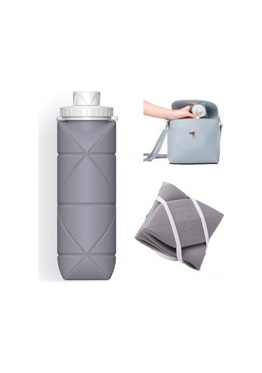 Novahub Katlanabilir Su Şişesi Kupa Ve Şişe Sızdırmaz, Yeniden Kullanılabilir, Bpa İçermeyen, Hafif Seyahat Su Şişesi Kupa, Gri Gri