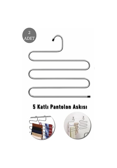 Mithra Life 2 Adet Metal 5 Katlı Pantolon Eşarp Askısı Mıt1030 Gri