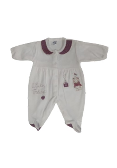 Kız Bebek Tulum Beyaz Kadife Yakası Kırmızı Vinter Yazılı Beyaz - Kırmızı