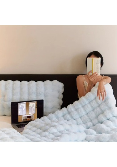 Elmpaly Mavi 130x160 Cm Iki Katmanli Luks Battaniye Makinede Yikanabilir Yatak Koltuk Ortusu  Mavi