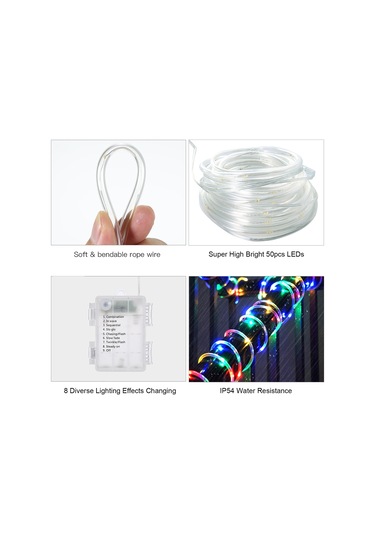 Suofeng 5m 50leds Işık Zinciri, 8 Işık Efekti, Ip54 Su Geçirmez, 3xaa Pil Beslemeli Pil Yok , Çok Renkli Dekoratif Işık