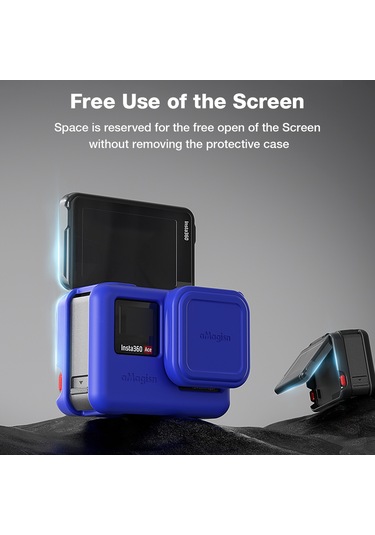 Jeehugo Amagisn Silikon Kamera Koruması - Insta360 Ace Pro İçin Gövde Kılıfı + Lens Kapak + Askı, Mavi