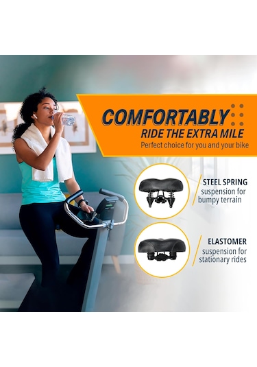 Ekstra Geniş Yedek Eyer - Bisiklet - Çelik Yay Ve Elastomer Süspansiyonu - Merkez Kesim Ve Bellek Köpüğü Beyaz