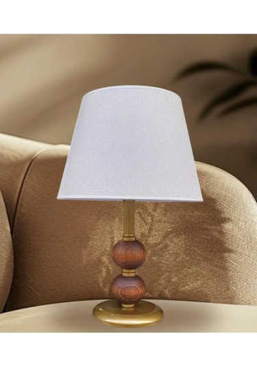 Dual Eskitme Abajur Çift Top Ahşaplı Krem Şapkalı Haki