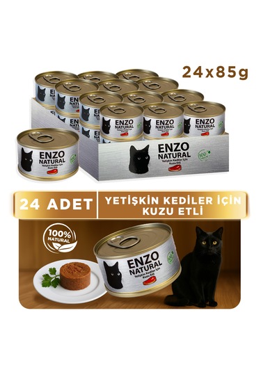 Enzo Natural Kuzu Etli Konserve Yaş Kedi Maması 24 x 85 G