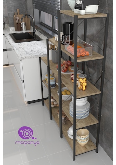Morpanya Veraca Merdiven Metal Mutfak Rafı 3 Bölmeli Mutfak Rafı Malzeme Dolabı Mikrodalga Fırın Rafı