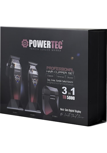 Powertec TR-5800 Saç-Sakal-Ense-Günlük Tıraş Makinesi 3'lü Set 0.5mm Tarak Dahil﻿
