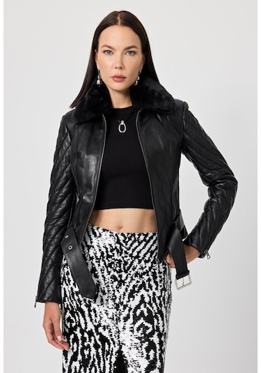 Belinda Siyah Deri Mont Siyah