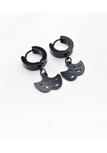 316L CERRAHİ ÇELİK SİYAH KAPLAMA TİYATRO FİGÜR İGNELİ ÇELİK KÜPE Gümüş