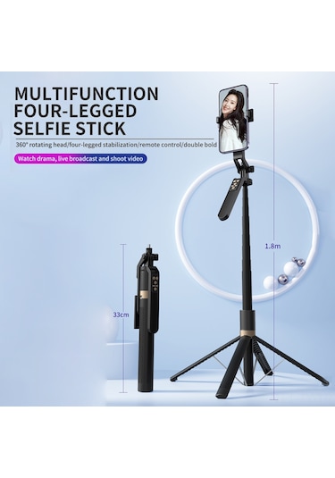 Teltree 360 Dönebilir Alüminyum Alaşımlı Çok Amaçlı Selfie Çubuğu, Titreşim Önleyici Tripod Ve Uzaktan Kumanda Dahil