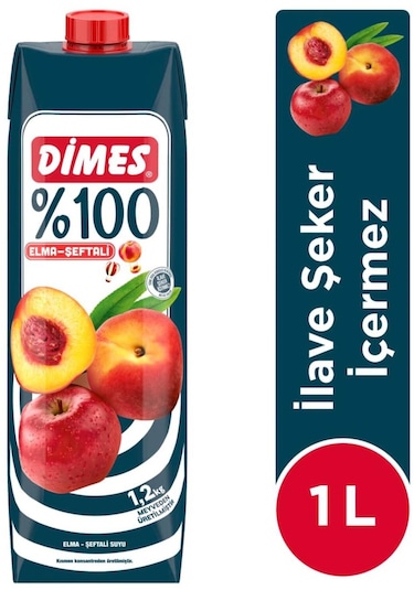 Dimes %100 Elma Şeftali Meyve Suyu 1 Lt X 6 Adet