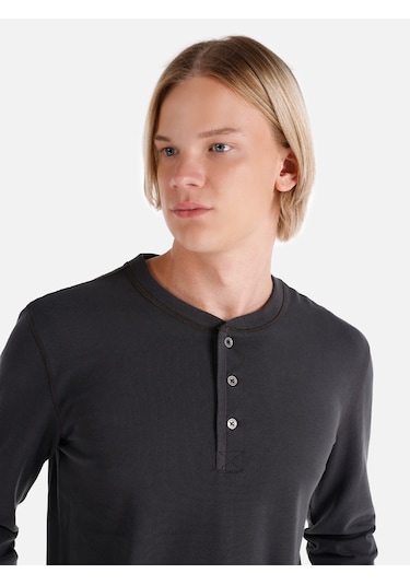 Colins Slim Fit Düğmeli Yaka Basic Antrasit Erkek Uzun Kol Tişört Cl1065875 Antrasit
