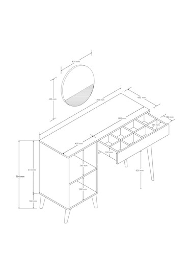 2244 Love Ahşap Ayaklı Mdf Çerçeveli Makyaj Masası Sepet-yunus