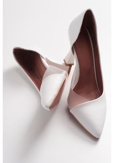 Luvishoes 653 Beyaz Cilt Topuklu Kadın Ayakkabı Beyaz