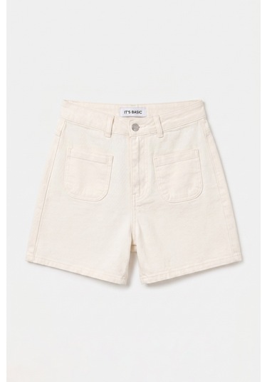 Itsbasic Kadın Kırık Beyaz 7s6-101 Midi Mom Fit Elastan Kumaş Denim Şort