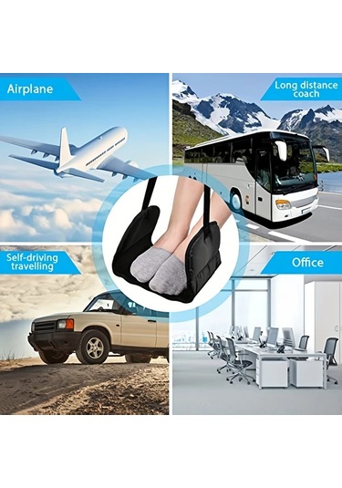 Dashanshop Siyah Uçak Ayak Dayama Yastığı, Seyahat Hamak, Ofis Pedalı, Yorgunluk Giderici Siyah 1 Parça