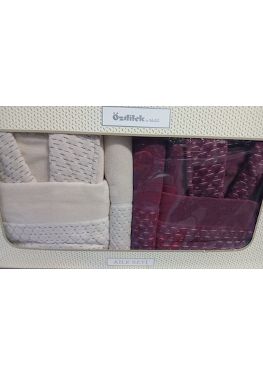 Özdilek Adria Açık Bej Mürdüm Aile Bornoz Seti Bej - Mürdüm