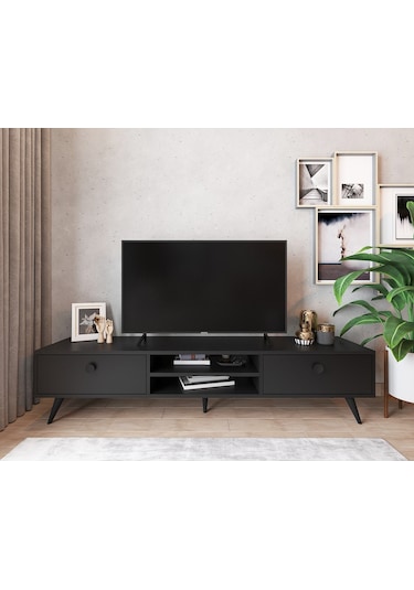 Robinhome Robin Home Arya Tv Ünitesi Ahşap Ayak, 2Çekmece, Siyah Ar5-332