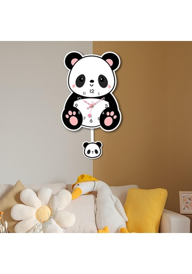 Homyl Panda Sarkaçlı Duvar Saati Sessiz Saat Akrilik Karikatür Stil A