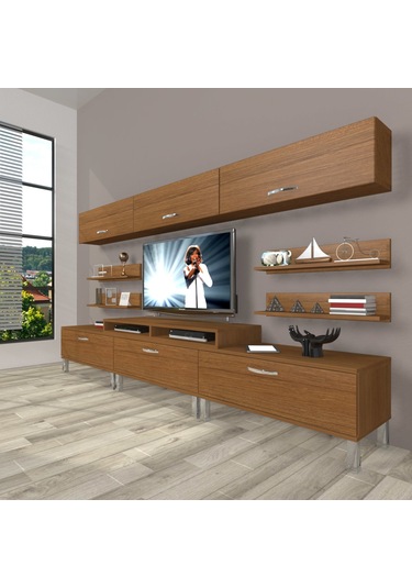 Decoraktiv Ekoflex 8y Slm Krom Ayaklı Tv Ünitesi Tv Sehpası Ceviz