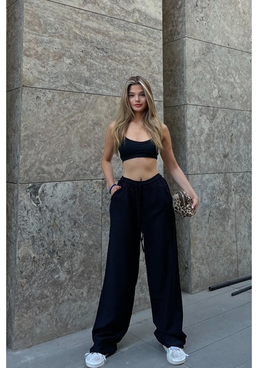 Keten Karışımlı Bol Kesin Pantolon