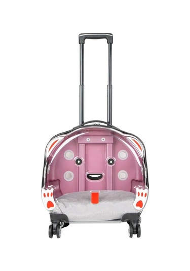 Gobypet Şeffaf Tekerlekli Kedi Köpek Taşıma Valizi Çekçekli Büyük Model Pembe