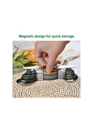 Ulzyvf Paslanmaz Çelik 13 Parça Ölçü Kaşığı & Kupası Seti - Kuru/sıvı İçin Manyetik Tutuculu Renkli Çok Renkli