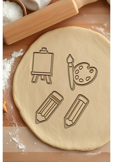 Ressam Seti Kurabiye Kalıbı, Hamur Şekillendirici, Bisküvi Kalıbı, Kolay Kesim Ucu Beyaz