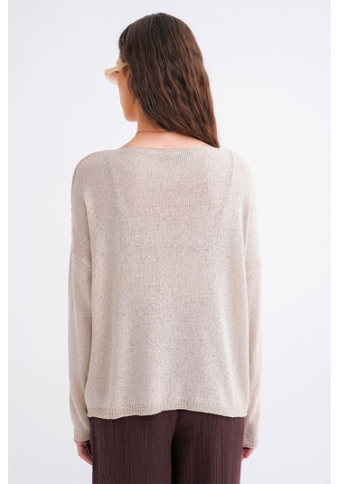 6933 Kadın Kayık Yaka İnce Mevsimlik Triko Kazak Taş Taş