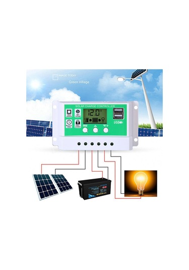 Kosona 40a 12v/24v Otomatik Tanıyan Solar Kontrolör, Pwm Şarj, Lcd Ekranlı, Usb 5v Çıkışlı, Akü Aşırı Şarj Korumalı Beyaz+yeşil