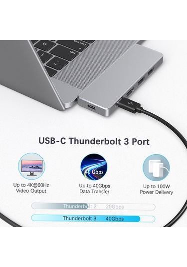 Maiyame Thunderbolt 3 Konnektörlü 7'si 2 Arada Alüminyum Alaşımlı Usb-c Hub Adaptörü Usb