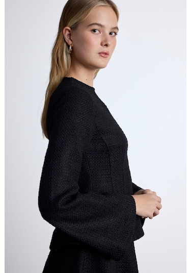 Peplum Detaylı Tüvit Bluz Siyah Siyah