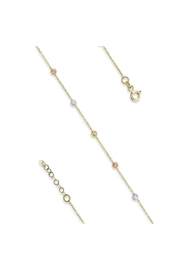 Fiyonk Kuyumculuk 14 Ayar Altın Tek Sıra Zincirli Dorika Top Detaylı Bileklik Sarı Altın