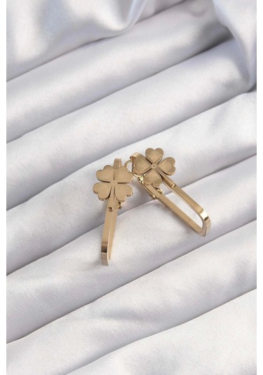 316l Çelik Altın Renk Geometrik Yonca Model Küpe