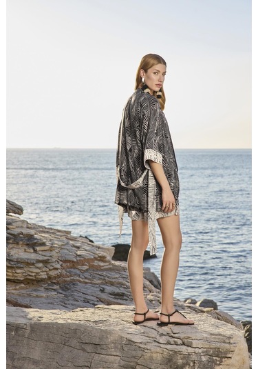 Monamise Kadın Çizgi Desenli Ve Dantelli 3'lü Alt Üst Takım 25009 Siyah